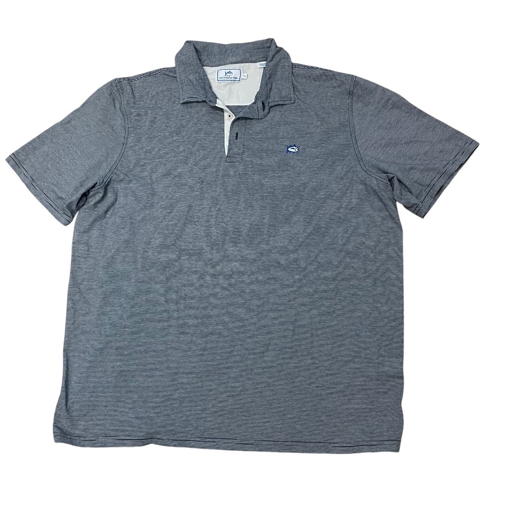 Southern Tide Mens XL Pima Cotton Blend Striped Skipjack Polo Shirt Navy White - Picture 2 of 6
